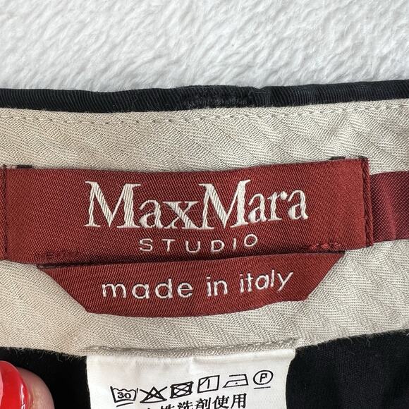 Max Mara Studio Sz 12 Cotton Cropped Trousers Pants Black Pleated Front Italy - Picture 9 of 16